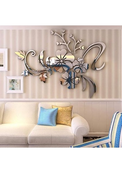As Tasarım Asma Çiçek Model Ahşap+Akrilik Duvar Süs Dekorasyon Tablo 100 cm Gümüş Renk fırsatları