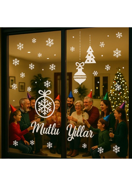 Yılbaşı Temalı Cam Vitrin Dekoratif Etiket, Beyaz, 50X100 cm fiyatları