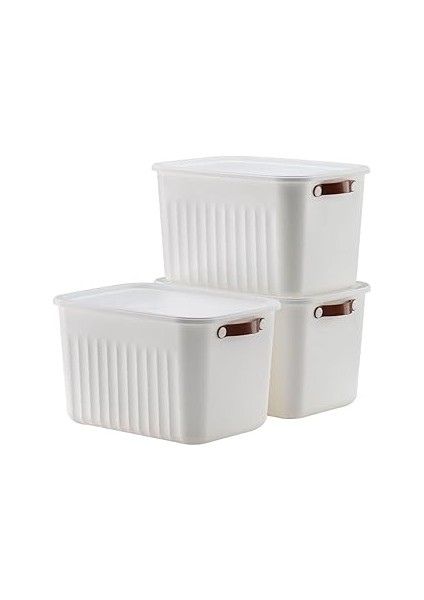 3 Adet Kapaklı Saklama Kutusu Seti -15 Litre – Beyaz -Taşınabilir Kulplu, Dolap Içi Düzenley