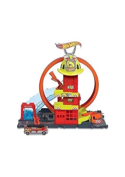 Hot Wheels Çember Pistli Iftaiye Istasyonu 1 Oyuncak Araba ve Süper Çemberli Itfaiye Istasyonu Içer