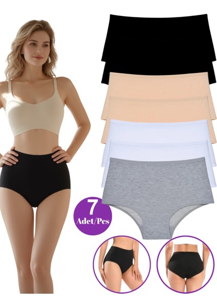 Kadın Külot Yüksek Bel Likrali Siyah 7'li Pamuklu Rahat