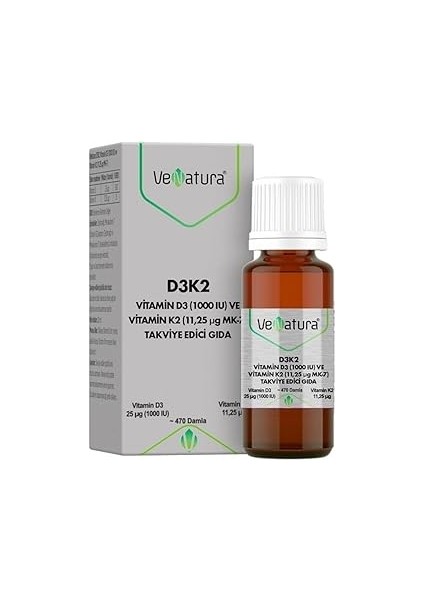 Venatura Vitamin D3 K2 (11.25 Mg) Damla 20 ml P03761