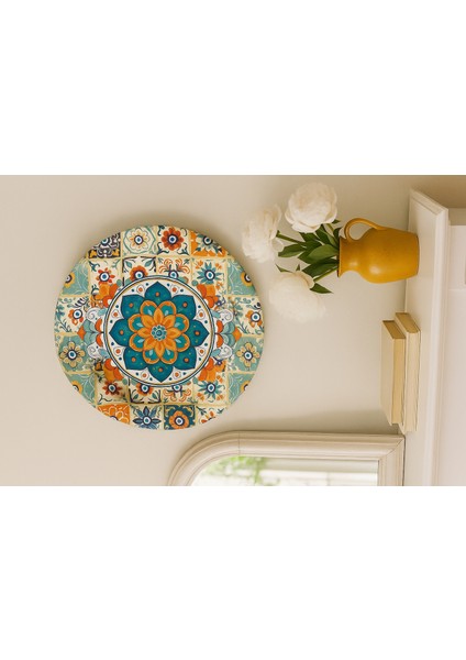 Çini Motifli Dekoratif Metal Duvar Tabağı – Etnik Desenli Sunum & Duvar Dekor Tabağı