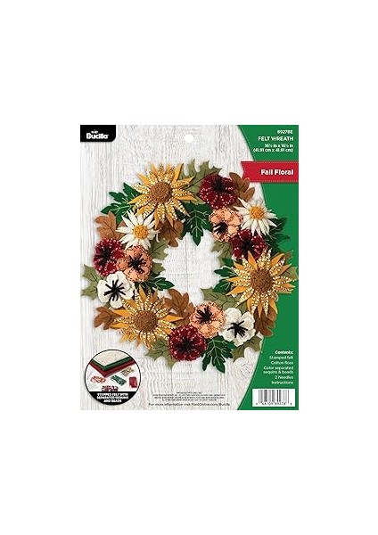 Bucilla 89278E Keçe Aplike Çelenk, 41,5 cm x 41,5 Cm, Çiçekli Sonbahar