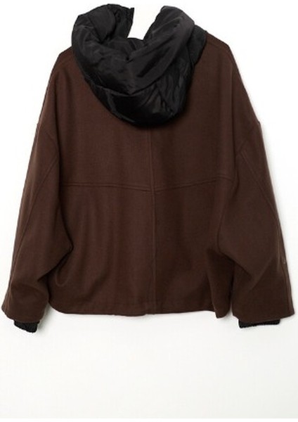 Kaşe Kaban Siyah Kapuşon Kahve modelleri