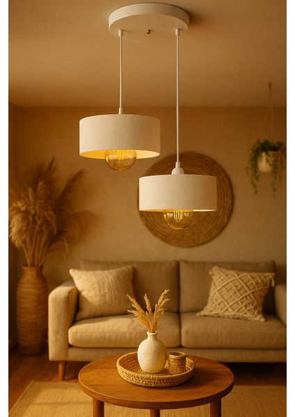 Ikili Beton Görünümlü Oval Avize Sarkıt, Toz Tutmayan, Vegan, Oturma Odası Salon Mutfak Çocuk Odası