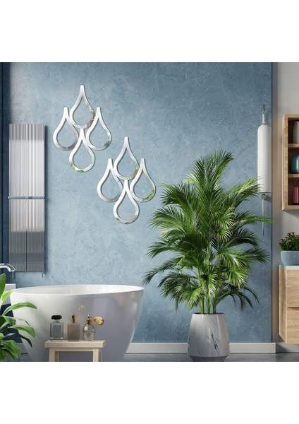 As Tasarım Damla Model Mdf Üzeri Pleksi Duvar Süs Dekorasyon Tablo 30 cm 4 Adet Gümüş Renk