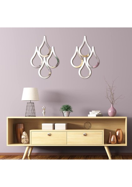 As Tasarım Damla Model Mdf Üzeri Pleksi Duvar Süs Dekorasyon Tablo 30 cm 4 Adet Gümüş Renk fiyatları