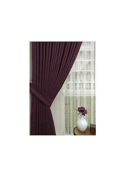 Ev Depo Taç Mürdüm Düz Renk Pilesiz Fon Perde Ekstraforlu Düz Dikim Tek Kanat EVDADAMRDM004, M