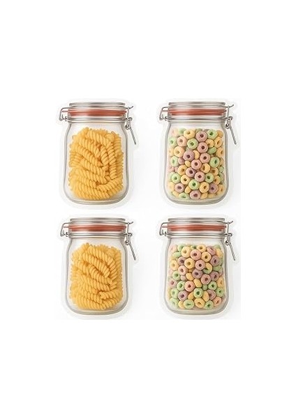 Suwors 4'lü Kilitli Saklama Poşeti, Kavanoz Görünümlü | 500 ml | Gıda Saklama, Baharat, Kurabiye, M