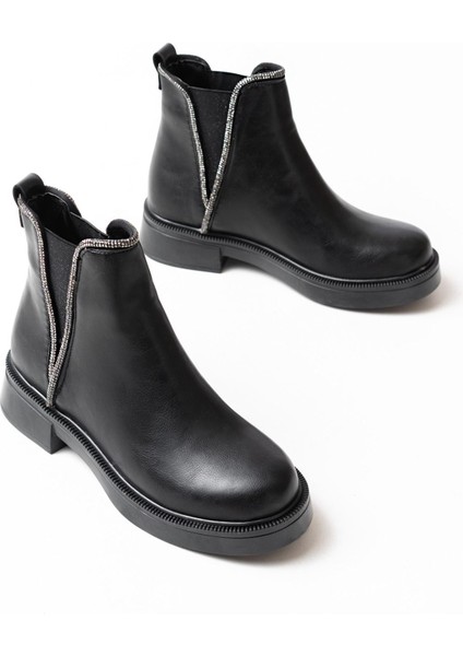 Zrin-02 Premium Siyah Taşlı Lastikli Kışlık Kadın Bot fiyatları
