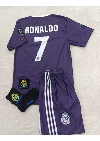 R.madridd 2017 Cardiff Şampiyonlar Ligi Cristiano Ronaldo Çocuk Forması 4'lü Set (Armalı)
