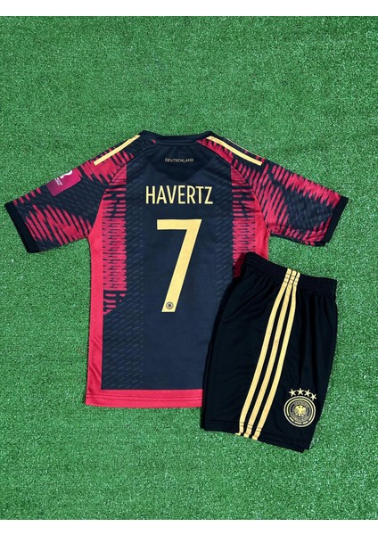 Almanya 2022 Dünya Kupası Kai Havertz Deplasman Çocuk Forması (Blackred)