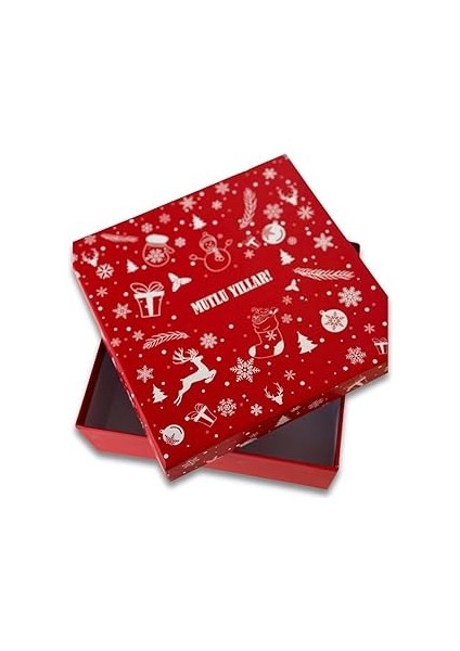 Kolix Yılbaşına Özel 20X20 Happy Newyear Desenli Dekoratif Hediye Kutusu Kırmızı