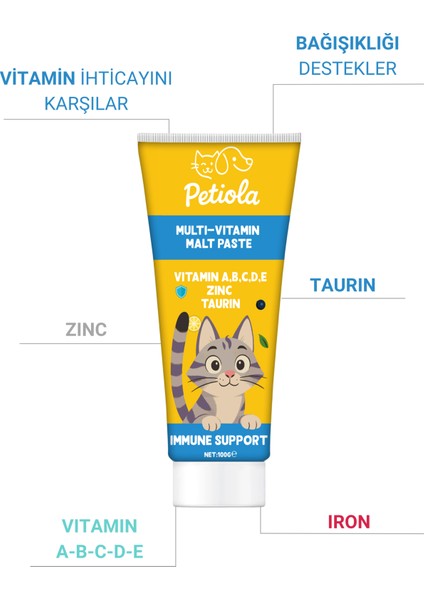 Bağışıklık Güçlendirici, Tüy Yumağı ve Kusma Önleyici Multivitamin Kedi Malt Macun 100 gr modelleri