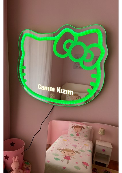Hello Kitty Tasarımlı Işıklı Dekoratif Ayna-Pembe LED Işık fiyatları
