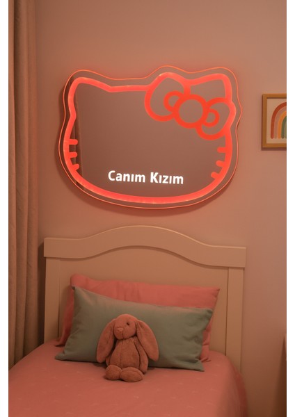 Hello Kitty Tasarımlı Işıklı Dekoratif Ayna-Pembe LED Işık modelleri