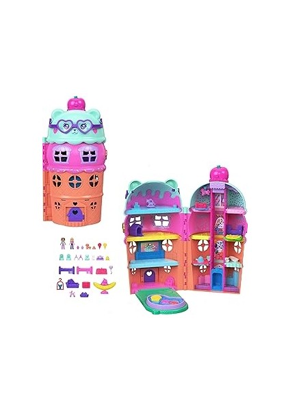 Polly Pocket Mikro Bebekler ve Ayıcık Temalı Büyük Dondurma Evi Oyun Seti ve Mobilya, Yiyecek ve Ev