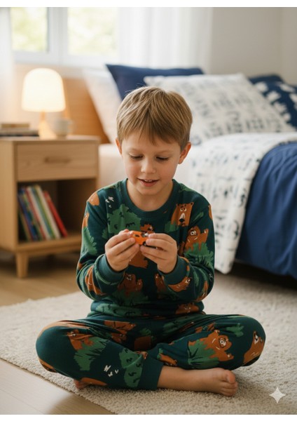 Ayıcık Desenli %100 Pamuk Interlok Erkek Çocuk Pijama Takımı fiyatları