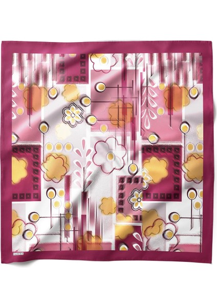 Bordo Geometrik Çiçek Desenli Bandana Fular