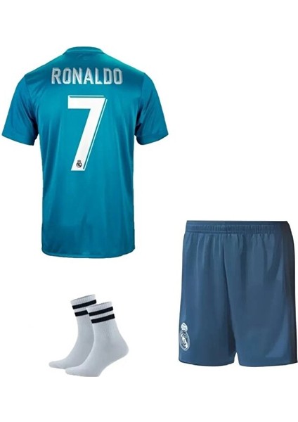 Ş.ligi Turkuaz Realmadrid 2017/18 Ronaldo Futbol Çocuk Forması 3'lü Set
