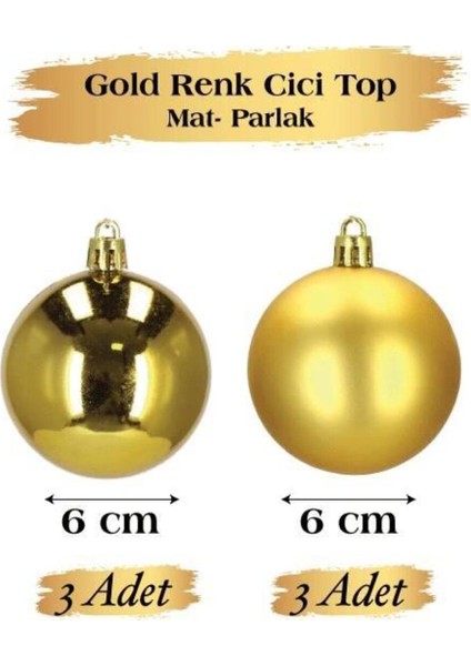 Yılbaşı Top Süsü 6 Cm, 6 Adet, Gold Mat, Çok Renkli, Şık ve Parlak Dekorasyon fiyatları