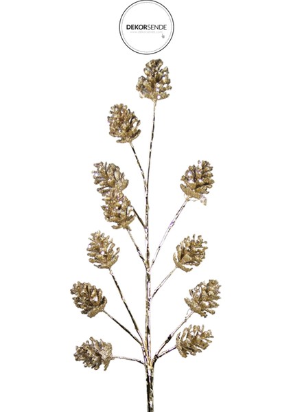 Yılbaşı Süsü Simli Kozalaklı Dal, 90 Cm, Şampanya Renkli, Şık ve Parıltılı Dekorasyon fiyatları