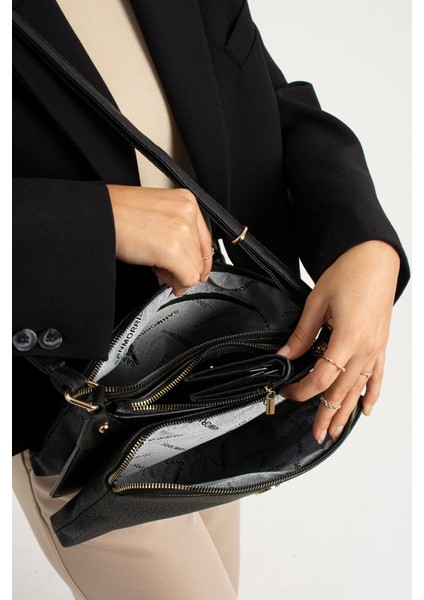 Sanmorris Glc Kadın 1329 Suni Deri Ayarlanabilir Çapraz Askılı 4 Bölmeli ve Metal Fermuarlı Siyah Damla Omuz Çantası fiyatları