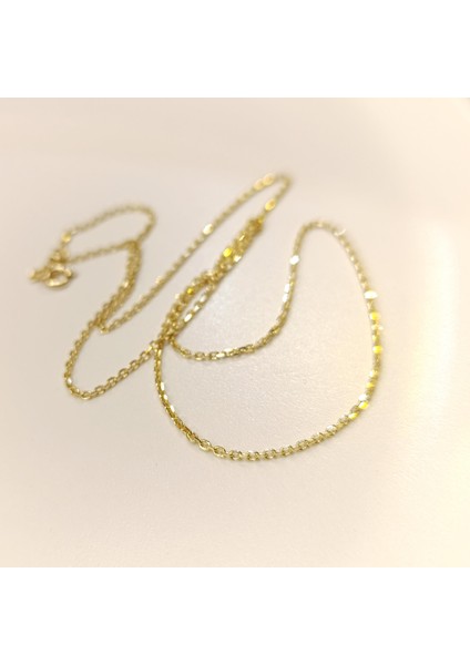 55CM 1.3mm Ince Forse Zincir 14 Ayar Altın