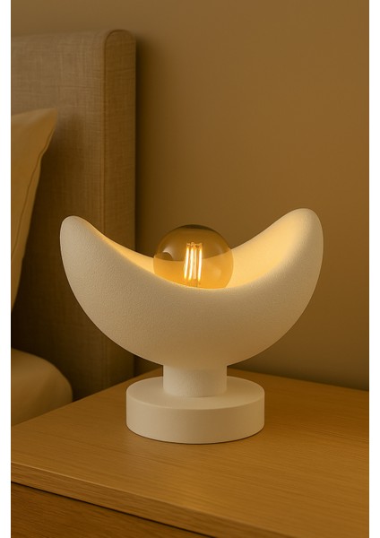 Luna Tasarım Masa Lambası Gri Bronz Detaylı Abajur Loş Amber Işık, Rustik Ampul Hediyeli 20 x 37 cm