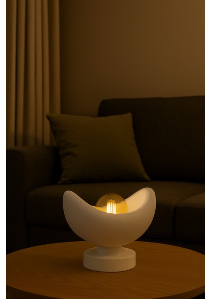 Luna Tasarım Masa Lambası Gri Bronz Detaylı Abajur Loş Amber Işık, Rustik Ampul Hediyeli 20 x 37 cm modelleri