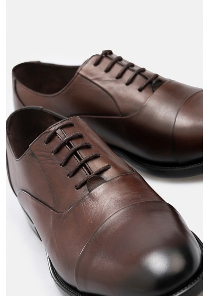 Ayakkabı Kahverengi Hakiki Deri El Yapımı Oxford Cap Toe Çift Dokulu Erkek Ayakkabı fırsatları