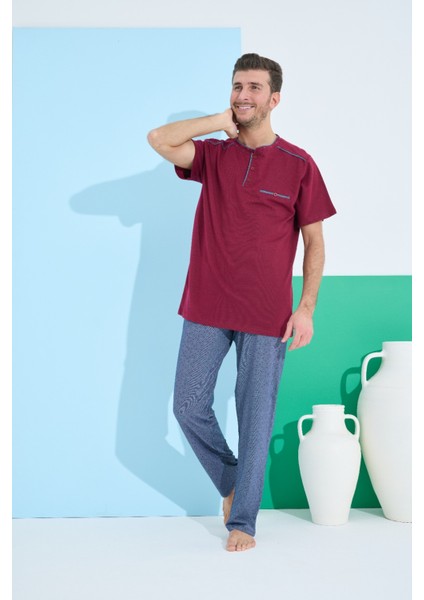 9801 Kısa Kol Erkek Pijamatakımı--Bordo--Mavi-