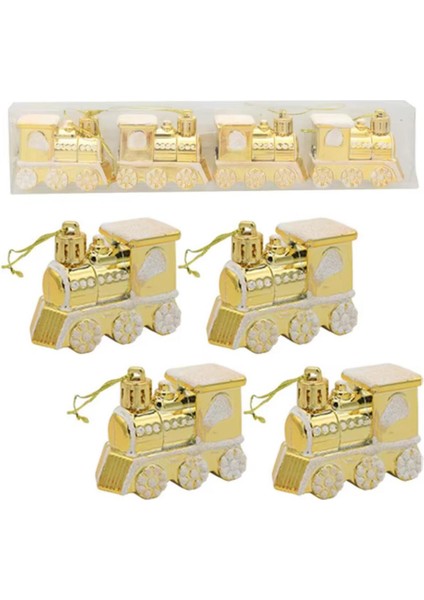 4'lü Tren Dekoru Yılbaşı Süsü, Renkli ve Eğlenceli Dekorasyon Seti