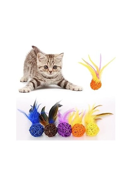 2li Rattan Renkli Peluş Tüy Kedi Köpek Oyuncak Yakalama Çiğneme Çıngıraklı Top Oyunc