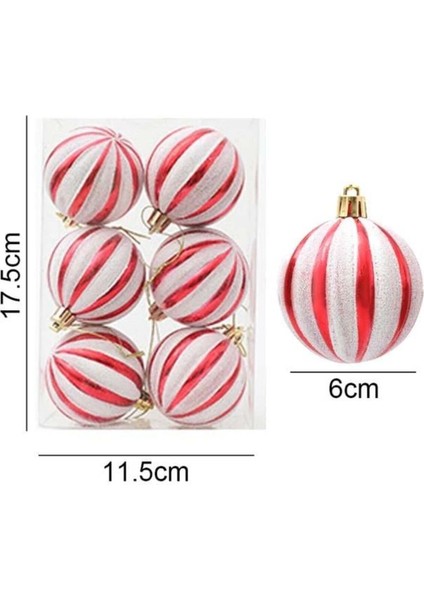 6 cm Çok Renkli Kırmızı Çizgili Yılbaşı Top Süsü