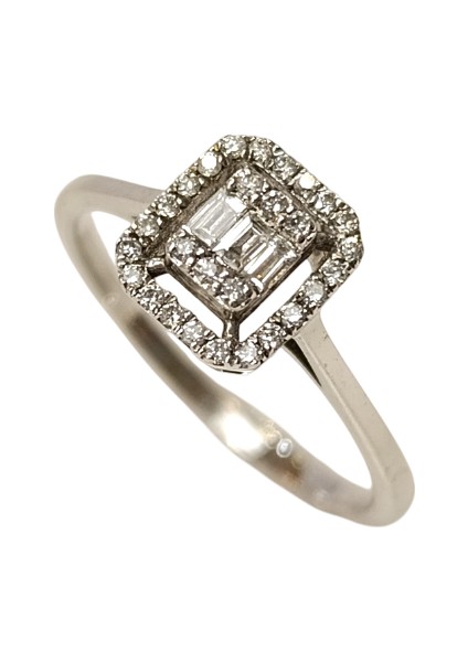 0.08CT Baget Pırlanta Taşlı Yüzük 8 Ayar Altın Hd Videolu