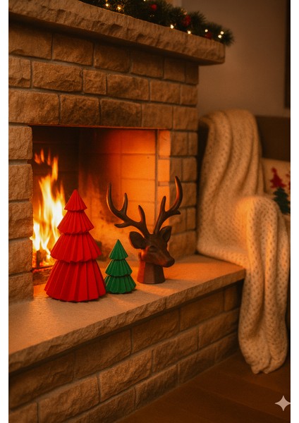 El Yapımı Yılbaşı Dekor Seti – Geyik, Büyük & Küçük Çam Ağaçları ve 22×22 Sunum Tepsisi (4 Parça) fiyatları