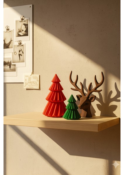 El Yapımı Yılbaşı Dekor Seti – Geyik, Büyük & Küçük Çam Ağaçları ve 22×22 Sunum Tepsisi (4 Parça) fırsatları