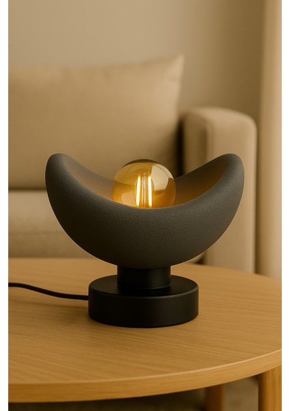 Luna Tasarım Masa Lambası Gri Bronz Detaylı Abajur Loş Amber Işık, Rustik Ampul Hediyeli 20 x 37 cm fiyatları