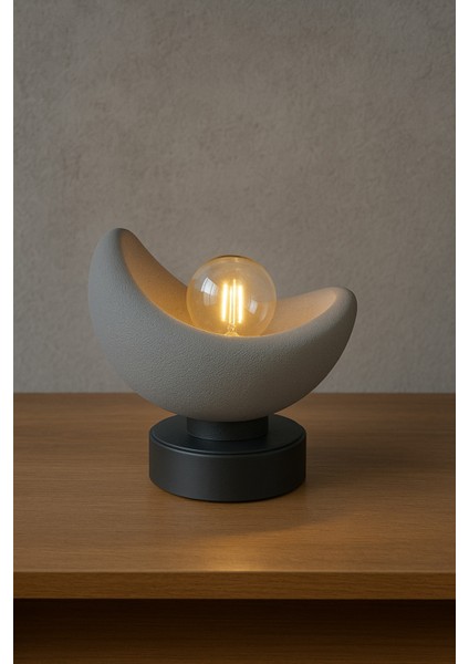 Luna Tasarım Masa Lambası Gri Bronz Detaylı Abajur Loş Amber Işık, Rustik Ampul Hediyeli 20 x 37 cm modelleri