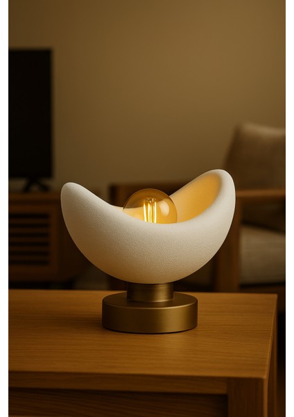 Luna Tasarım Masa Lambası Altın Detaylı Abajur Loş Amber Işık, Rustik Ampul Hediyeli 20 x 37 cm fiyatları