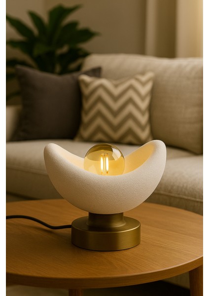 Luna Tasarım Masa Lambası Altın Detaylı Abajur Loş Amber Işık, Rustik Ampul Hediyeli 20 x 37 cm modelleri