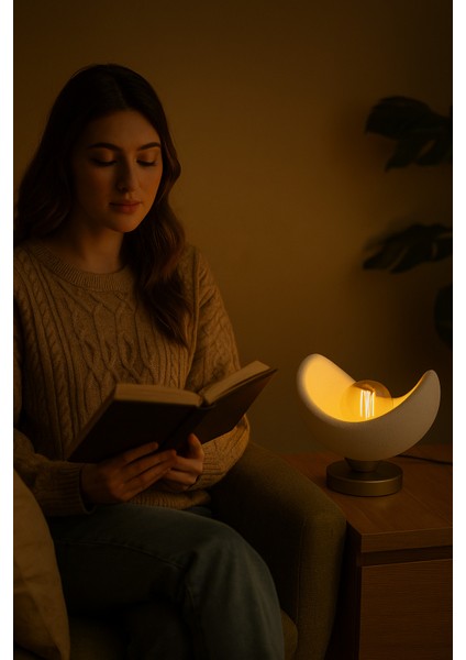 Luna Tasarım Masa Lambası Altın Detaylı Abajur Loş Amber Işık, Rustik Ampul Hediyeli 20 x 37 cm indirimleri