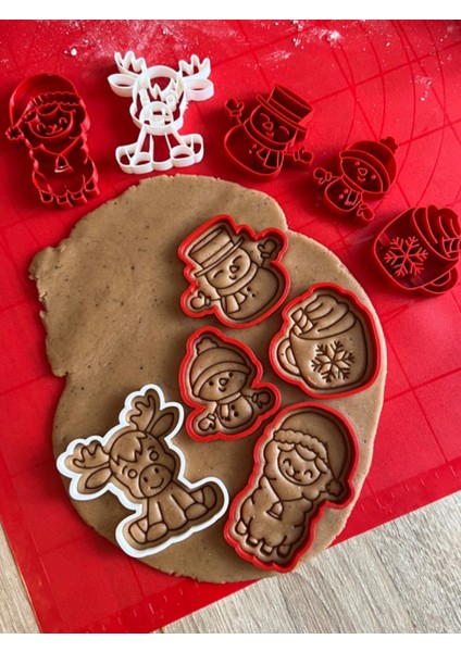 Yılbaşı Noel Kurabiye Süsü Hamur Kalıbı 7'li 6x5 Cm, Kırmızı
