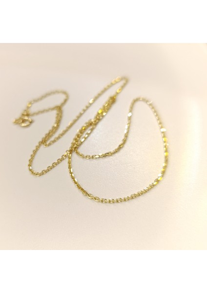 50CM 1.3mm Ince Forse Zincir 14 Ayar Altın