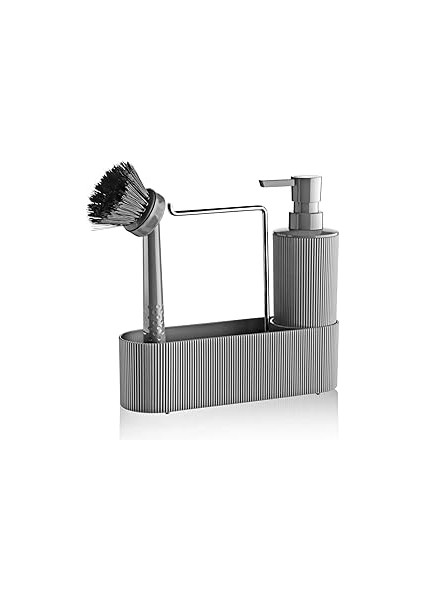 Mithra Life 3 Lü Krom Kapaklı Gri Deterjanlık Fırçalı Mutfak Banyo Temizlik Seti Düzenleyici MIT117