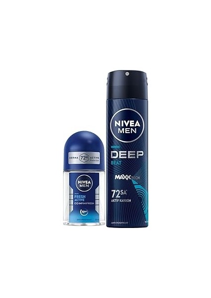Men Erkek Sprey Deodorant Deep Beat 150ML ve Roll-On Fresh 25ML Set, Ter Karşıtı