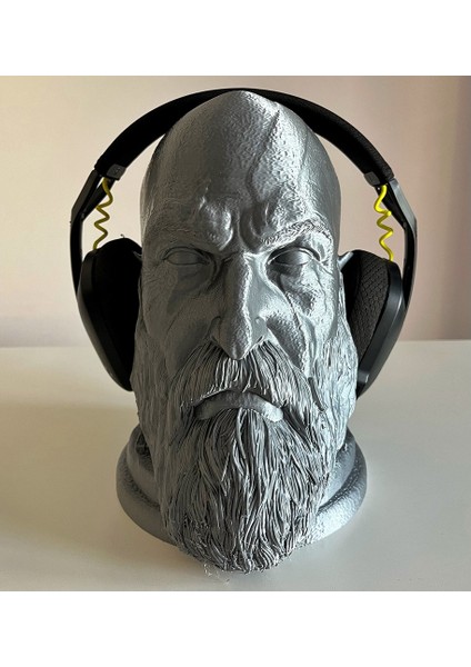 3D Baskı Kratos Kafası Kulaklık Tutucu – 23 cm | God Of War Temalı Masaüstü Stand