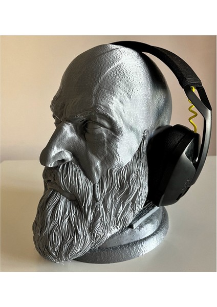 3D Baskı Kratos Kafası Kulaklık Tutucu – 23 cm | God Of War Temalı Masaüstü Stand modelleri